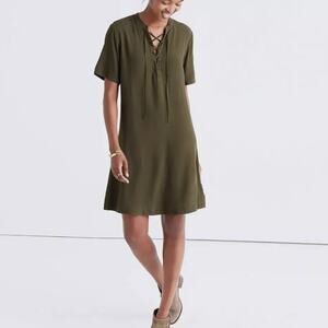 Madewell novella lace up dress olive green woman's size XS